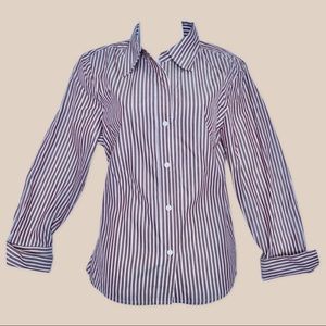 Tracy M. 100% Silk Button Down Blouse in Burgundy and Red Stripes